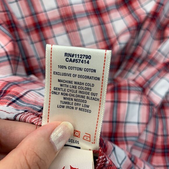 True Religion Western Shirt Mens 3XL XXXL Red Navy Plaid Pocket Snap Button Up - Picture 9 of 13